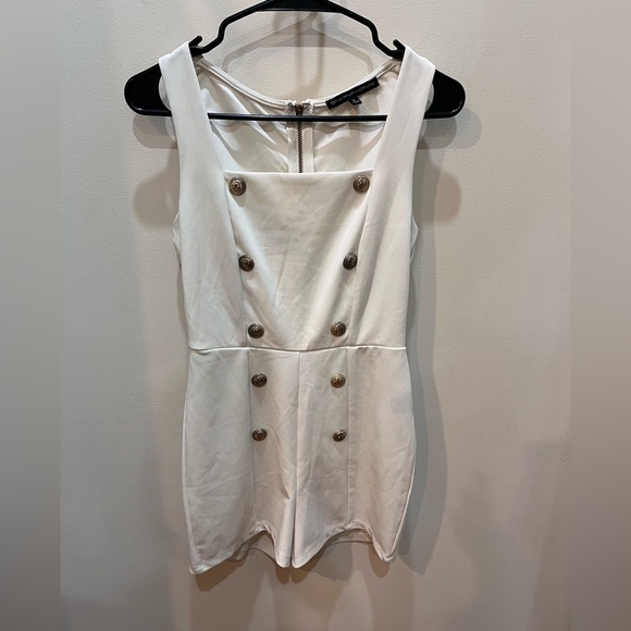 White Symphony Romper with Gold Lion Buttons - Picture 1 of 8